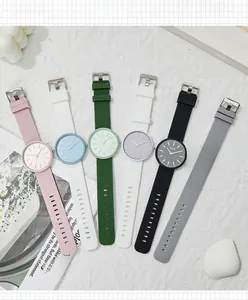 Detailed view of GEDI quartz watches with silicone straps in six assorted candy colors