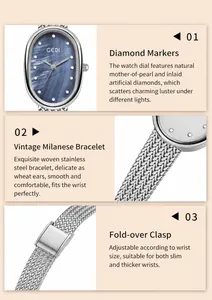 Détail de montre ovale de luxe avec cadran en nacre bleue et index en diamant