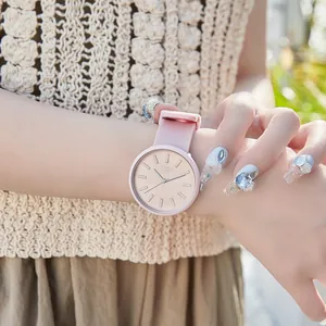 GEDI minimalist candy pink silicone quartz watch for women with round large dial
