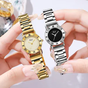 Gedi minimalist stainless steel watch with roman numeral bezel for women in gold and silver