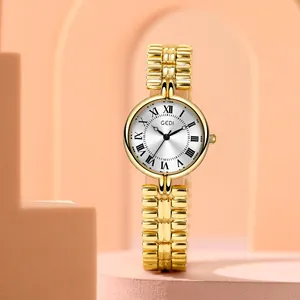 Luxury Women Retro Gold Watch Roman Numerals Quartz Waterproof Alloy Wristwatch Fashion GEDI Elegant Metal Chain Strap Watch
