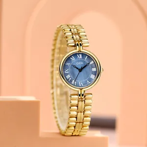 GEDI luxury gold women's watch with blue pearl dial and Roman numerals display
