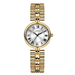 Elegant GEDI women's quartz watch in gold stainless steel with Roman numeral dial