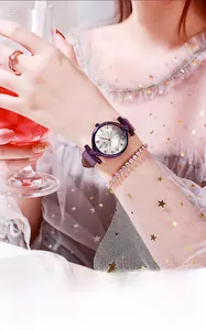 Dettaglio orologio GEDI in pelle viola con ghiera di diamanti e quadrante sunray