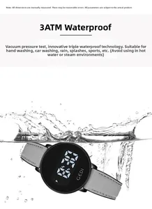 Waterproof digital sports watch shown submerged in water splashing with 3ATM rating