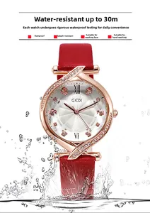 Dettaglio orologio donna oro rosa con cinturino in pelle rossa e impermeabile 30m