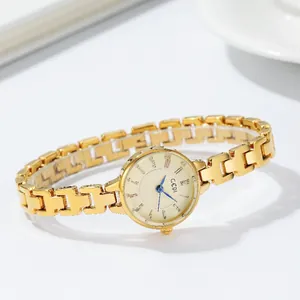 GEDI Women Fashion Small Dial Quartz Watch Stainless Steel Back Alloy Chain Strap Minimalist Round Analog Wristwatch