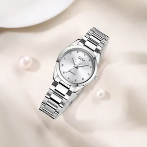 Elegant Women's Quartz Watch Stainless Steel Strap Rhinestone Markers Waterproof Round Dial Fashion Wristwatch For Daily Wear