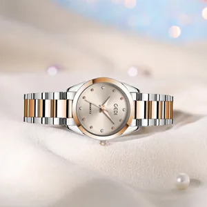 Elegant GEDI women's watch with champagne dial and two-tone silver rose gold steel strap