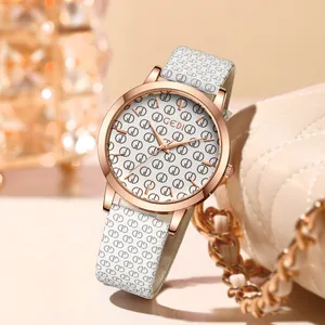 GEDI luxury women's watch with rose gold case and white leather strap featuring GD logos