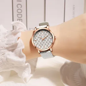 Elegant GEDI women's watch with rose gold case and gray patterned leather strap