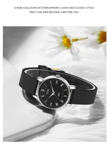 Close-up of GEDI quartz watch with black Roman numeral dial on white fabric