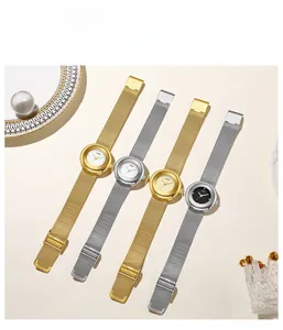 Minimalist GEDI quartz watches for women with metallic mesh bands in gold and silver