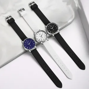 Three GEDI minimalist silicone strap quartz watches for students with Roman numeral dials