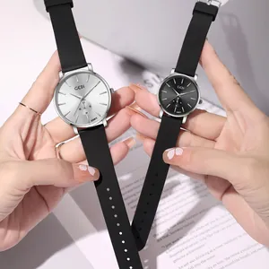 Minimalist quartz wristwatches with silicone straps and steel cases for couples