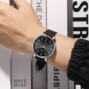 Minimalist GEDI quartz watch with black dial and silver case for men and women