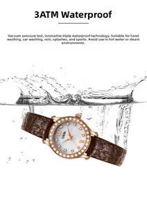 Detail of GEDI rose gold watch showing 3ATM waterproof feature in splashing water