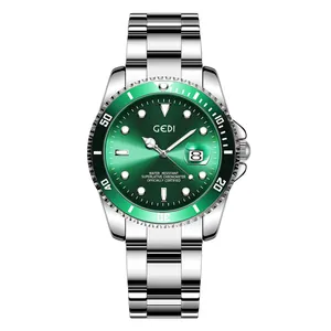GEDI men's green water ghost diving watch with luminous dial and stainless steel band