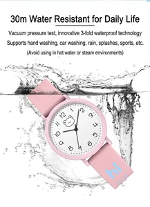Orologio al quarzo rosa impermeabile per bambini con resistenza 30m e orsetto