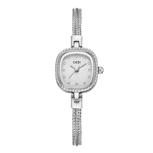 Montre à quartz GEDI élégante pour femme avec cadran carré et bracelet en métal tressé