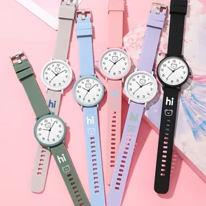 Cartoon quartz watch set with colorful silicone straps and minimalist bear dial