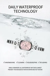 Detail of Gedi quartz watch with mother of pearl dial submerged in water for waterproof test