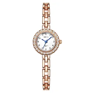 Elegant rose gold GEDI quartz watch for women with rhinestone bezel and metal chain strap