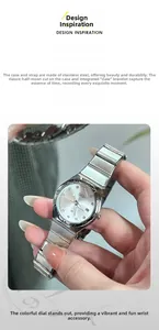 Details einer silbernen Edelstahl-Damenuhr mit integrierten Krallen und Diamantmarkierungen