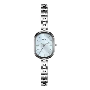 Elegant silver alloy bracelet watch for women with oval mother-of-pearl dial by GEDI