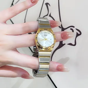 GEDI Elegante Damen Quarzuhr Mit Datumskalender Edelstahlarmband Römische Ziffern Lünette Strass Mode Armbanduhr