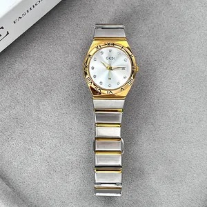 GEDI Luxus Damenarmbanduhr in Gold und Silber mit weißem Zifferblatt und Datumsanzeige