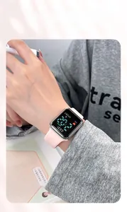 Detail of pink silicone strap and silver digital watch worn during study sessions