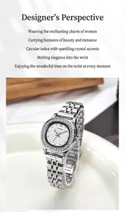 Détail de la montre GEDI en acier argenté avec lunette sertie de diamants et bracelet métal