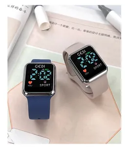 Modern LED digital sports watches with soft silicone straps and heart rate icons