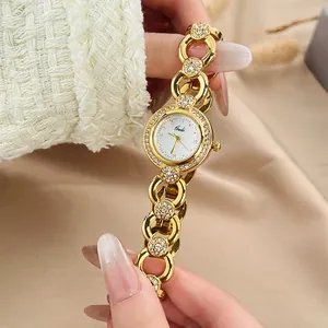 Elegante orologio a bracciale Gedi color oro con strass e quadrante rotondo da donna