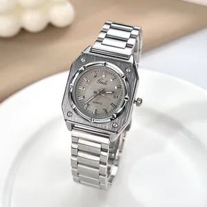 Gedi Luxury Women Quartz Watch Stainless Steel Strap Square Octagonal Dial Date Display Waterproof Fashion Business Wristwatch