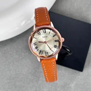 GEDI Orologio al Quarzo da Donna con Vetro Taglio Diamante Quadrante Retrò con Numeri Romani Cinturino in Pelle Impermeabile Orologio da Polso alla Moda Regalo