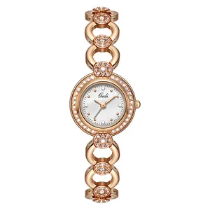 Elegante orologio da donna al quarzo in oro rosa con strass scintillanti e cinturino di lusso
