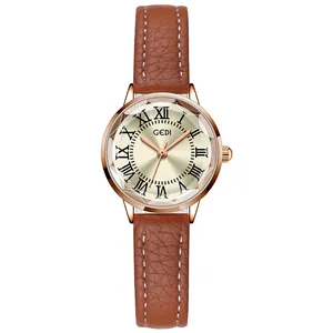 Orologio GEDI vintage da donna con vetro sfaccettato e cinturino in pelle marrone