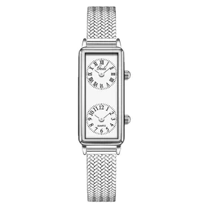 Montre Gedi vintage carrée argentée à double cadran avec bracelet en maille métallique
