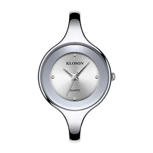 Elegant silver bangle watch for women with minimalist grey dial and quartz movement
