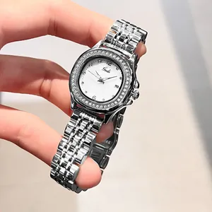 Gedi silver stainless steel ladies quartz watch with crystal bezel and date display