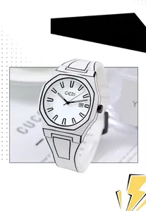 Detail of 2D cartoon style white quartz watch with black hand-drawn edge outlines
