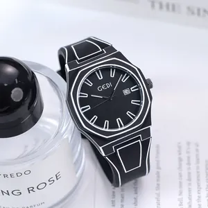 GEDI 2D Manga Anime Style Minimalist Quartz Watch Waterproof Silicone Strap Calendar Date Fashion Wristwatch For Men Women