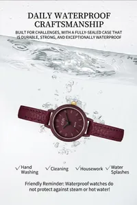 Waterproof detail of a vintage burgundy quartz watch submerged in clear water with bubbles