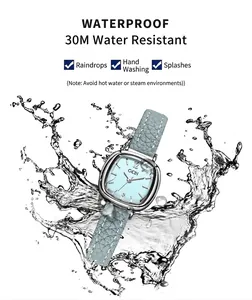 Détails de l'étanchéité 30m sur la montre à quartz carrée en cuir bleu pour femme