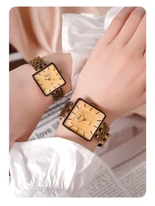 Détails de montres à quartz carrées en or pour femmes avec cadrans minimalistes élégants
