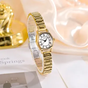 Women Retro Tonneau Quartz Watch Stainless Steel Gold Strap Roman Numerals Elegant Luxury Waterproof Wristwatch Ladies