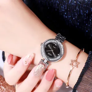 Montre à Quartz de Mode pour Femme Bracelet en Acier Inoxydable Étanche avec Strass Incrusté Ultra Mince Montre-Bracelet de Luxe