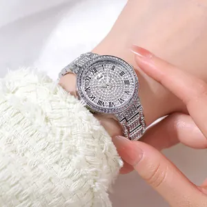 Detail shot of Gedi luxury women's watch with shimmering crystals and Roman numerals